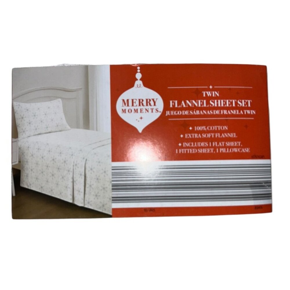 Kirkton House Christmas new in pkg white blue snowflakes Flannel Sheets set TWIN